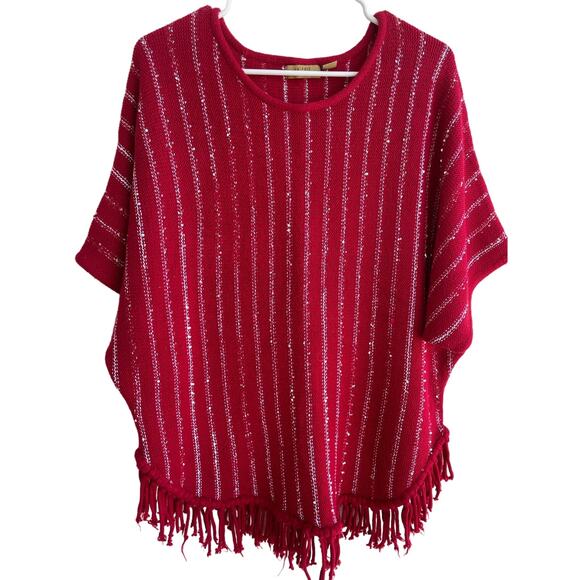 Valerie Stevens Red 3/4 sleeve sequins and fringe Sweater M CHRISTMAS - Picture 1 of 8